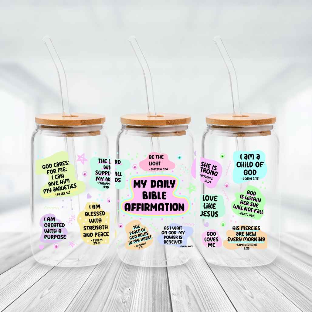 Daily Bible Affirmations 16oz Glass Libbey Cup