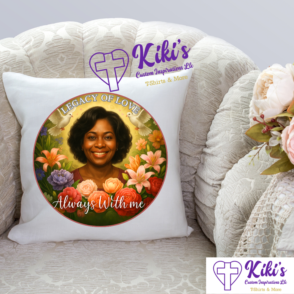 Personalized Mother's Legacy Memorial Pillow – Custom Photo Tribute with Flowers & Doves | “Always With Me” Keepsake