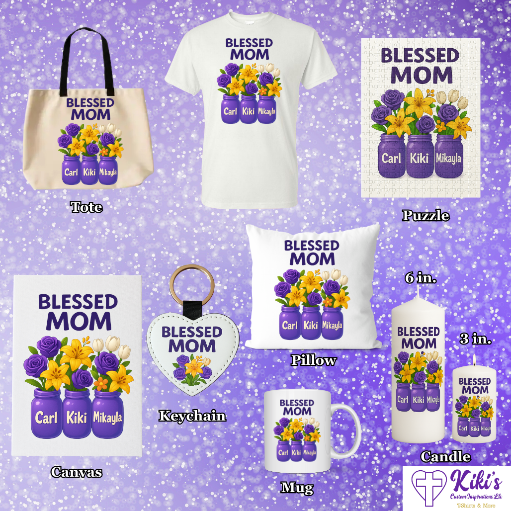 Blessed Mom Personalized Gift Set – Custom Mother's Day T-Shirt, Tote, Mug, Puzzle & More