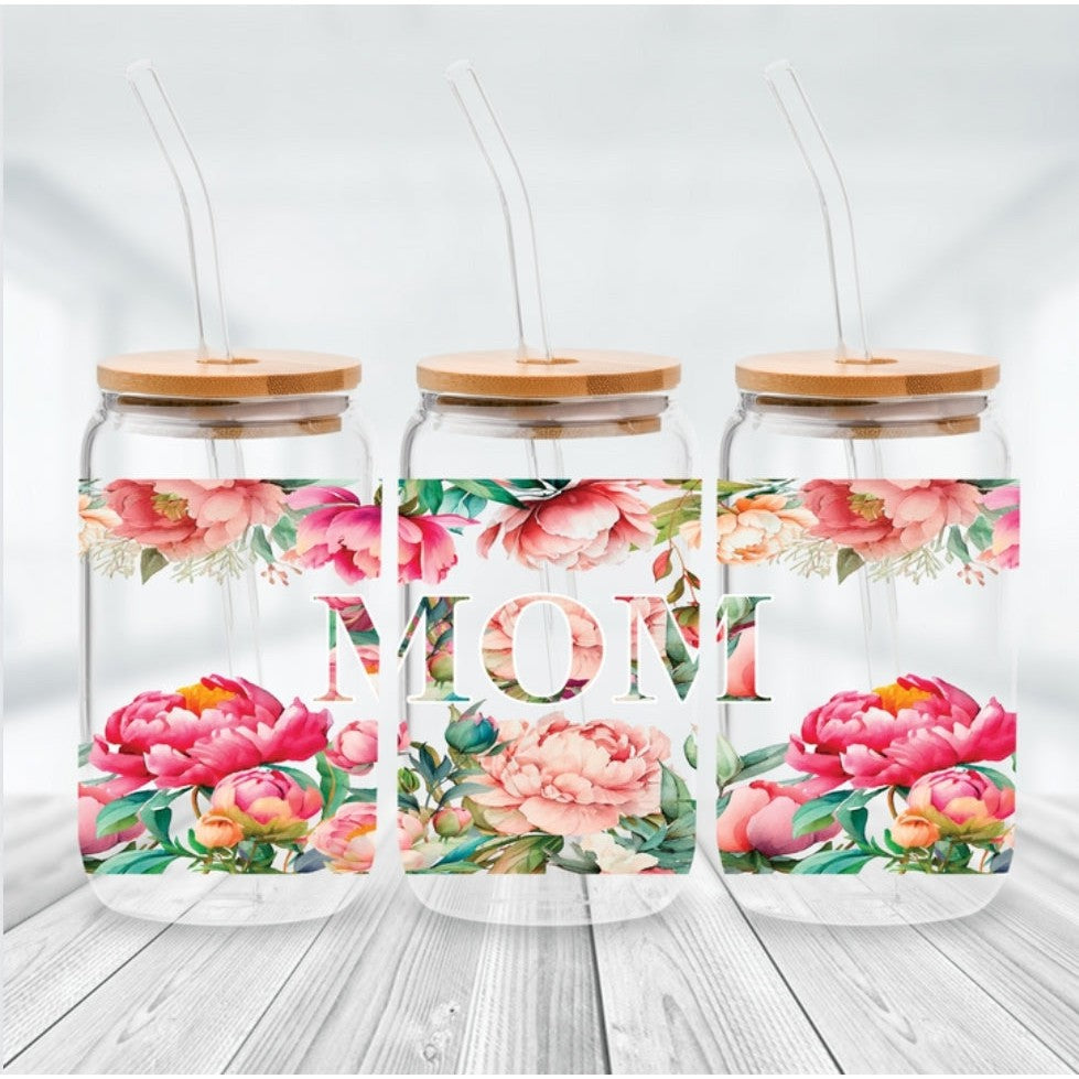 Floral Mom 16oz Libbey Cup - Kiki's Custom Inspirations