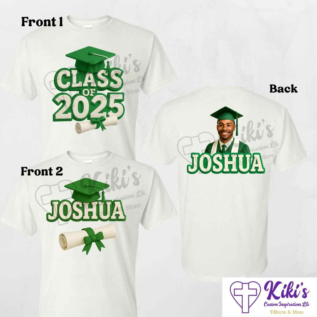 Custom 3D Graduation T-Shirt with Photo – Front & Back Design | Personalized Class of 2025 Tee - Kiki's Custom Inspirations DTF T-Shirt