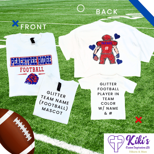Custom Glitter Football T-Shirt | Personalized Team Name, Mascot & Player Design - Kiki's Custom Inspirations DTF T-Shirt, Vinyl T-Shirt