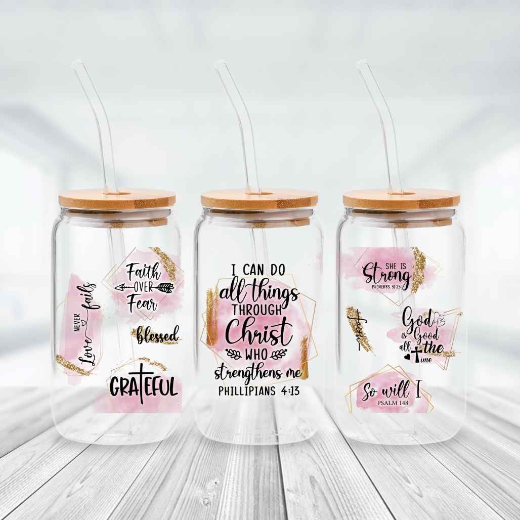 I Can Do All Things 16oz Glass Libbey Cup - Kiki's Custom Inspirations Libbey Cup