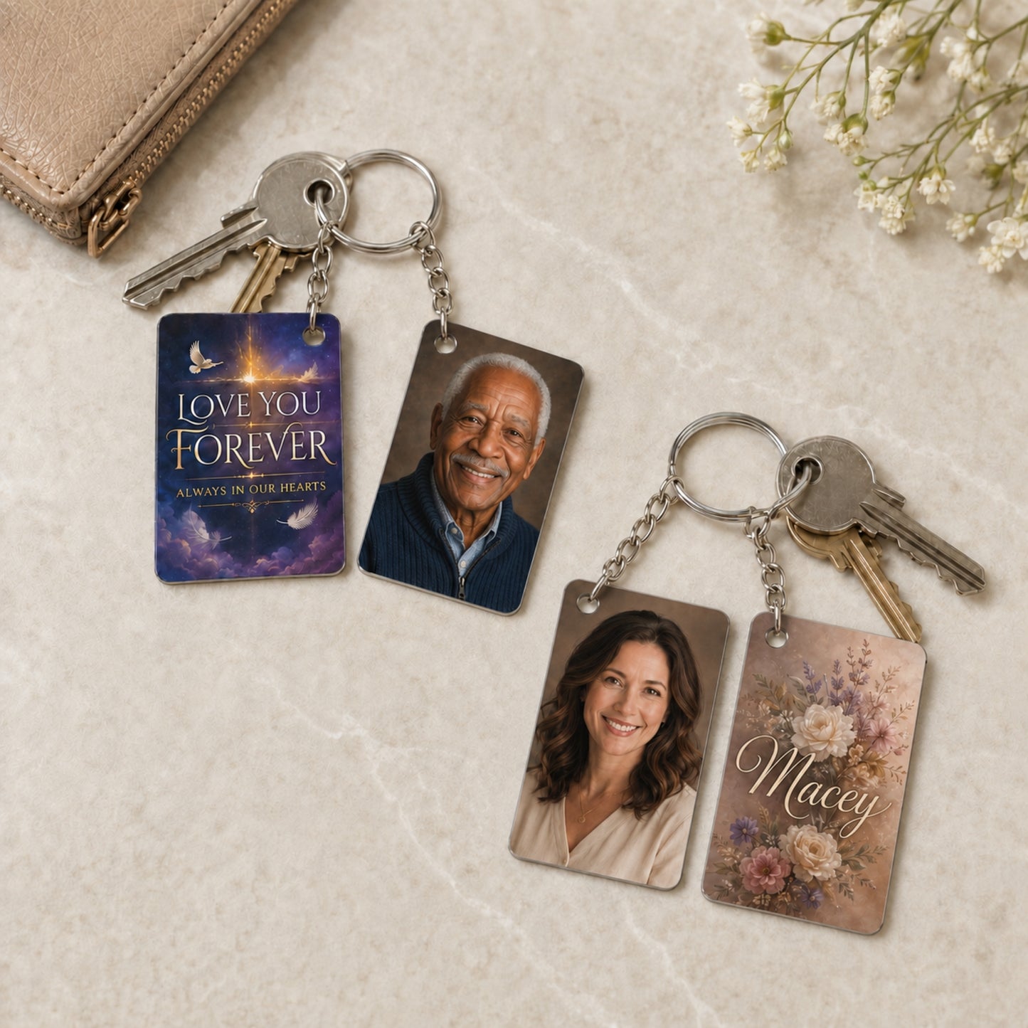 Personalized Memorial Photo Metal Keychain – Double-Sided Keepsake
