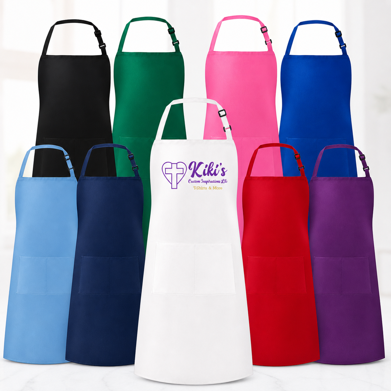 Custom Personalized Apron with Logo or Design | Business, Ministry, Cooking & Gift Aprons (Adjustable neck strap/2 pockets)