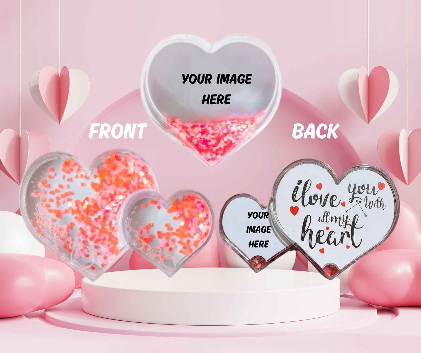 Single or Double Heart Snow Globes (with hearts)