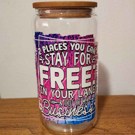 Stay in Your Lane 16oz Humor Glass Libbey Cup