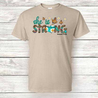 Proverbs 31:25 Strong T-Shirt - Kiki's Custom Inspirations
