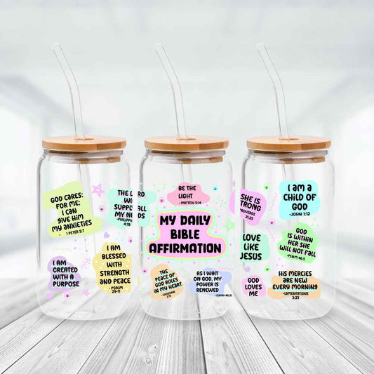 Daily Bible Affirmations 16oz Glass Libbey Cup