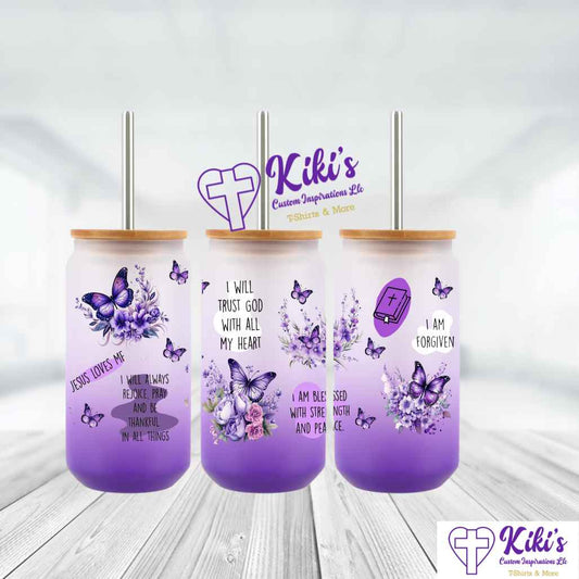 Purple Butterfly Affirmations Glass Libbey Cup