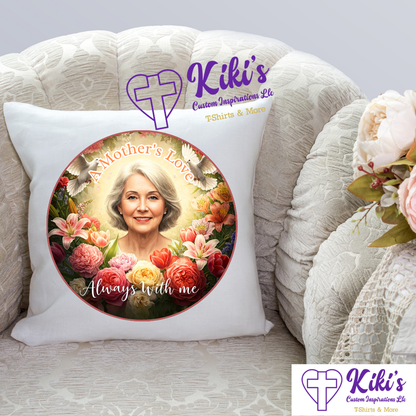 Personalized Mother's Legacy Memorial Pillow – Custom Photo Tribute with Flowers & Doves | “Always With Me” Keepsake