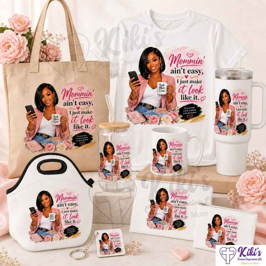 Mommin’ Ain’t Easy Custom Gift Set | Motherhood Shirt, Mug, Libbey Cup & Journal