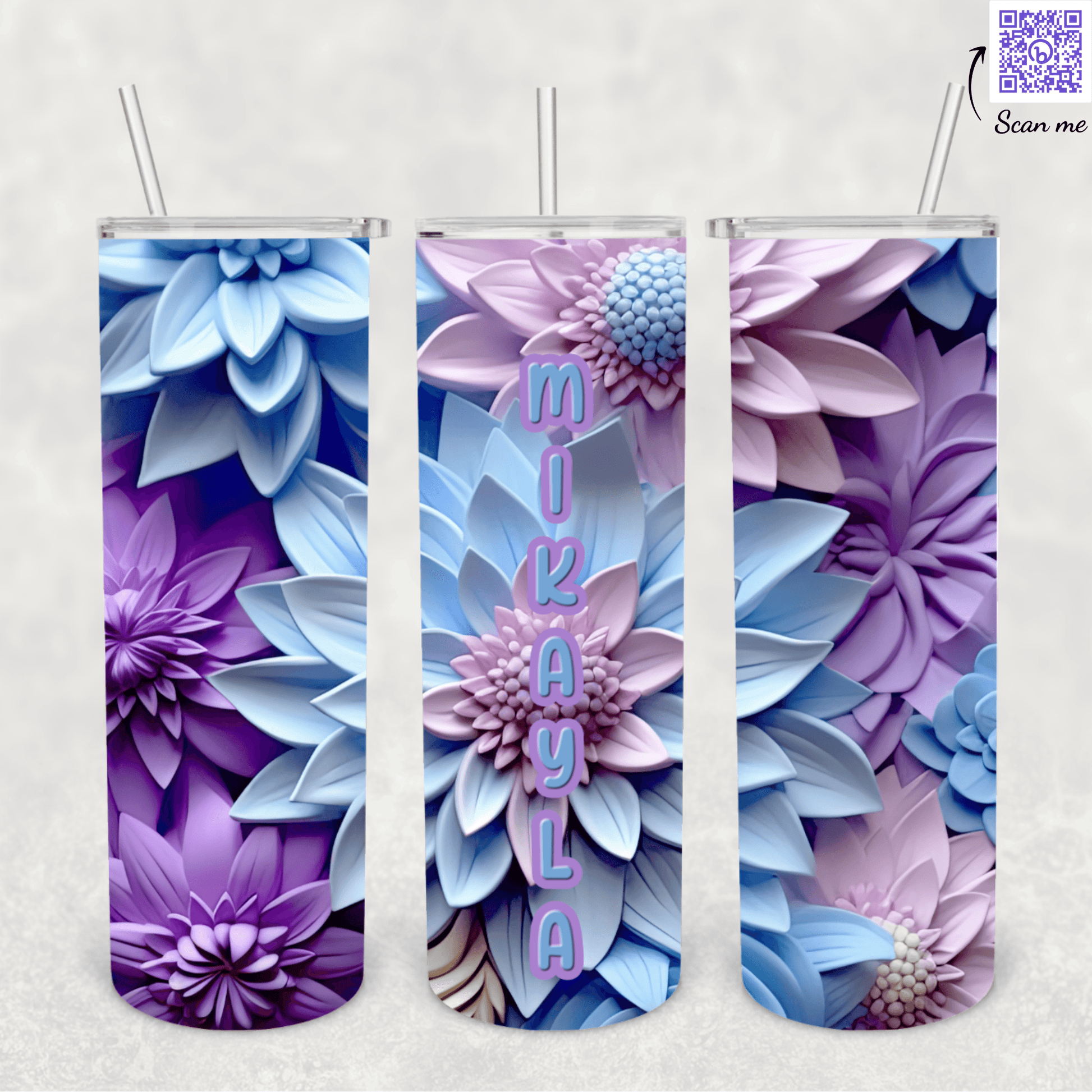 3D Flower Name Tumbler - Kiki's Custom Inspirations Drinkware