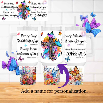 Personalized Inspirational 40oz Tumbler with Scriptures and Butterflies - Kiki's Custom Inspirations