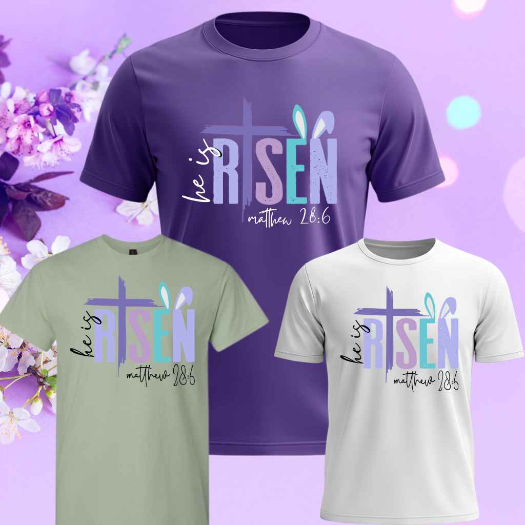 He Is Risen Matthew 28:6 Christian Easter Bunny Ears T-Shirt
