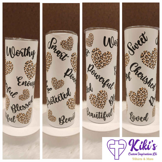 Affirmation Words (Animal Print) Tumbler - Kiki's Custom Inspirations Drinkware