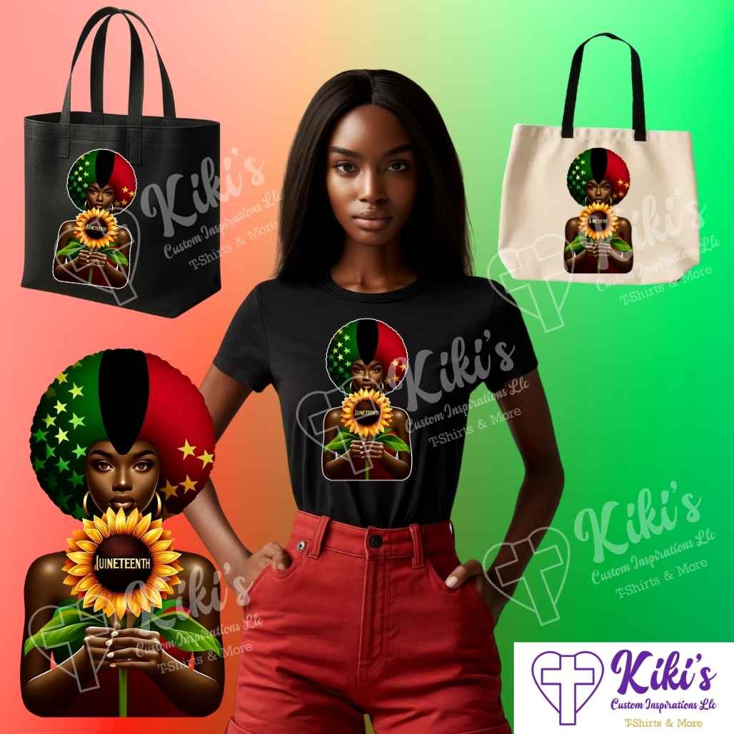 Afro Glory Juneteenth T-Shirt & Tote - Kiki's Custom Inspirations DTF T-Shirt, Tote bag