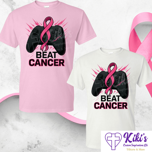 Beat Cancer Gamer Tee – Pink Ribbon Controller Awareness Shirt - Kiki's Custom Inspirations T-Shirt