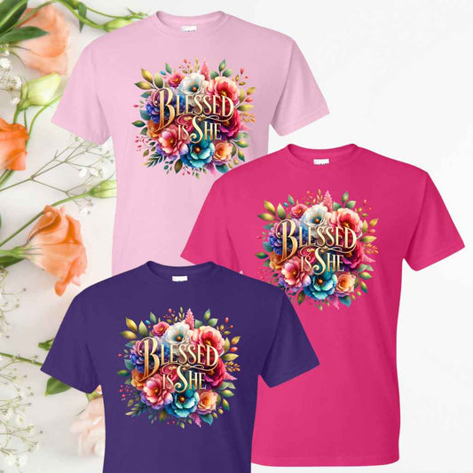 Blessed (Floral) Inspirational T-Shirt - Kiki's Custom Inspirations DTF T-Shirt