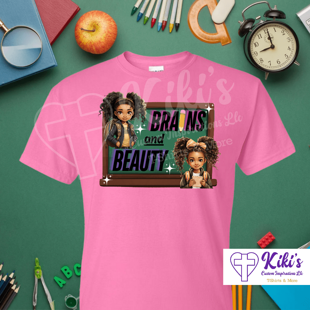 Brains & Beauty Girls T-Shirt - Kiki's Custom Inspirations Kids DTF Tshirt