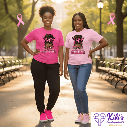 Breast Cancer Survivor/Warrior - Afro Girl & Pink Ribbon T-Shirt - Kiki's Custom Inspirations T-Shirt