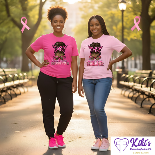 Breast Cancer Survivor/Warrior - Afro Girl & Pink Ribbon T-Shirt