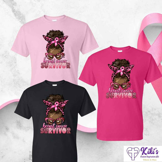 Breast Cancer Survivor/Warrior - Afro Girl & Pink Ribbon T-Shirt