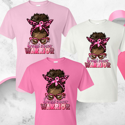 Breast Cancer Survivor/Warrior - Afro Girl & Pink Ribbon T-Shirt