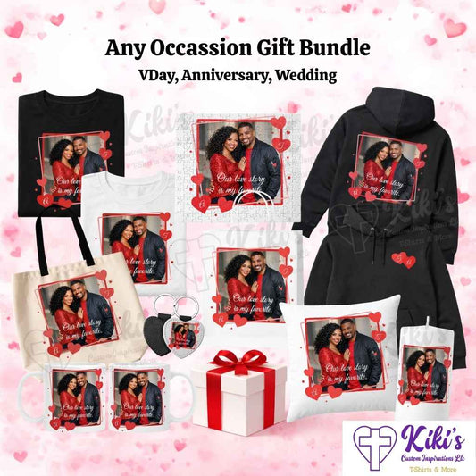Custom Couple's Photo Gift Bundle (VDay, Anniversary, Just Because | Matching Apparel + Keepsake Gifts