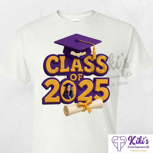 Custom 3D Class of 2025 Graduation Shirt with Grad Photo & Name | Keepsake Tee - Kiki's Custom Inspirations DTF T-Shirt