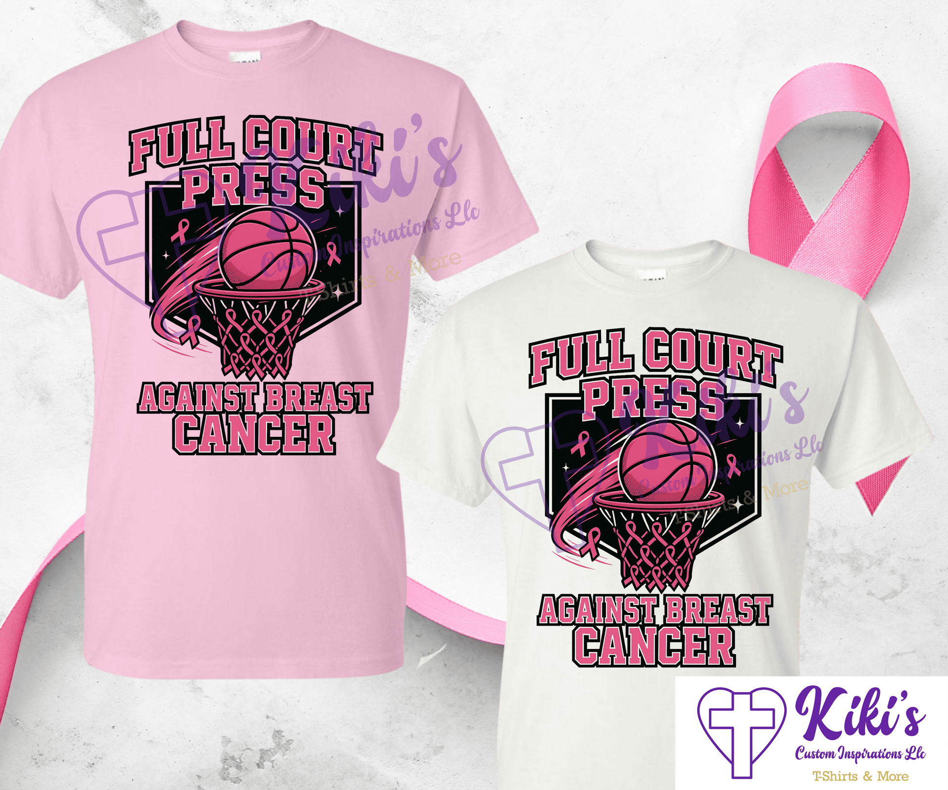 Full Court Press Against Breast Cancer Basketball Tee | Pink Ribbon Awareness Shirt (Unisex) - Kiki's Custom Inspirations T-Shirt
