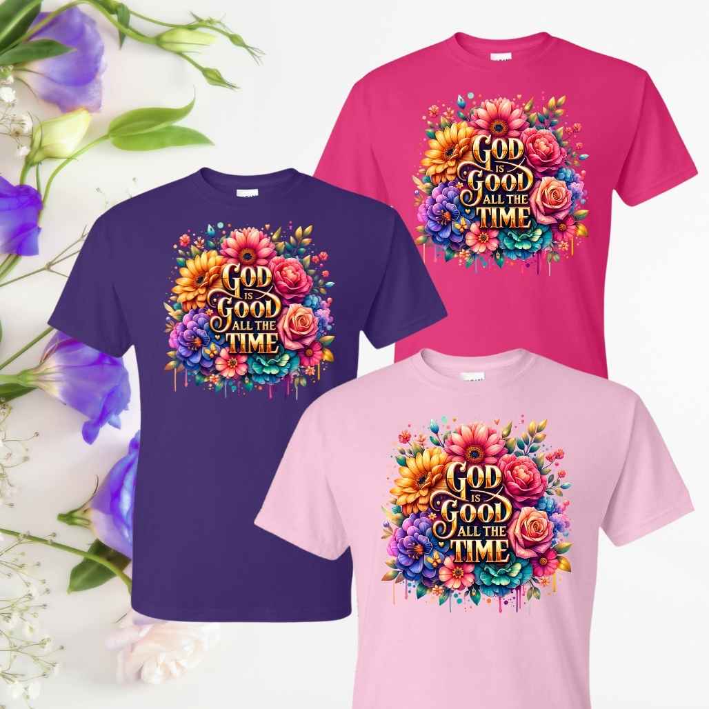 God is Good (Floral) Inspirational T-Shirt - Kiki's Custom Inspirations DTF T-Shirt