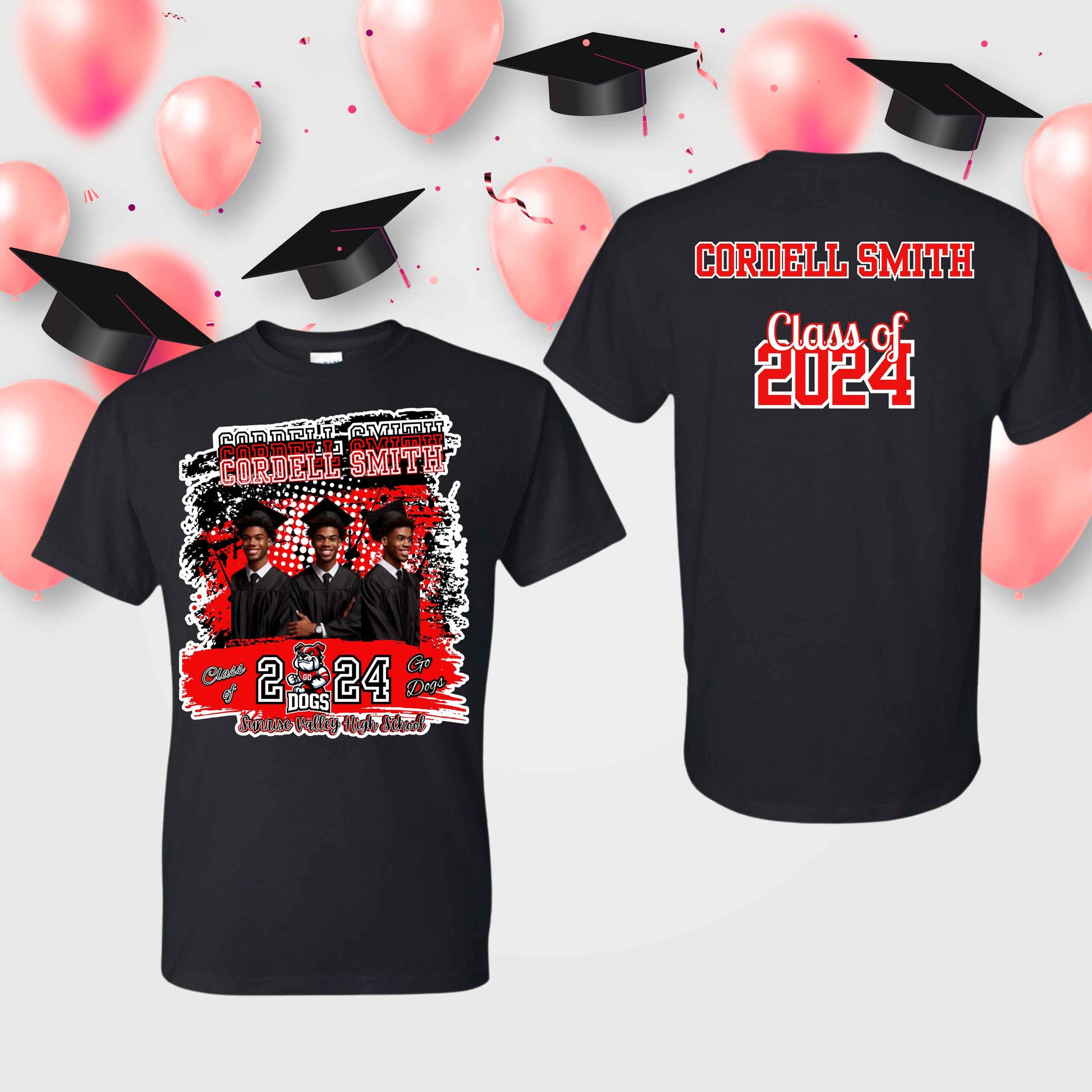 Grad T-Shirt (Front & Back) personalized with grad photos, name, and class year - Kiki's Custom Inspirations DTF T-Shirt