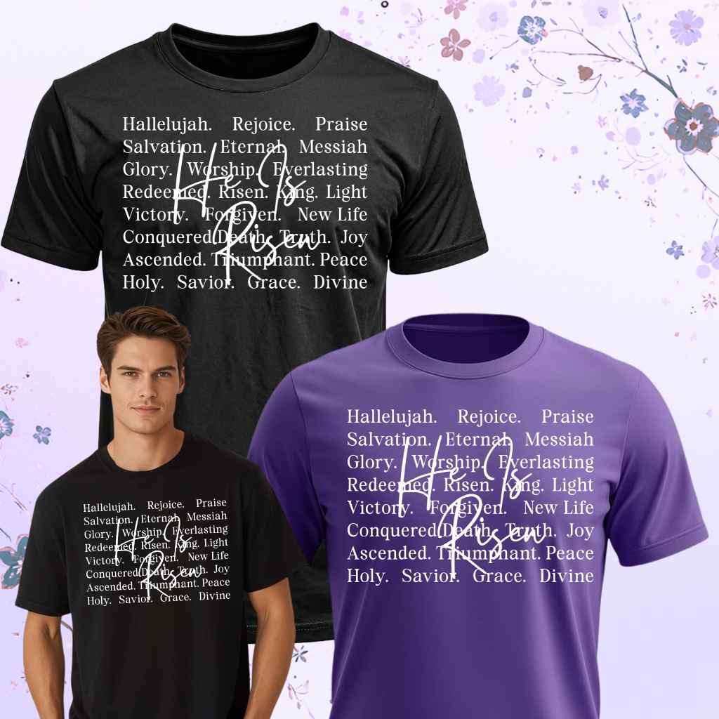 He Is Risen Unisex Christian Easter Typography T-Shirt