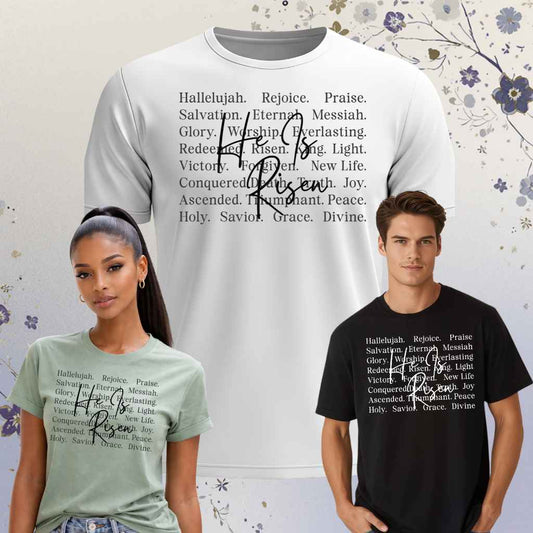 He Is Risen Unisex Christian Easter Typography T-Shirt