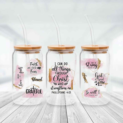 I Can Do All Things 16oz Glass Libbey Cup - Kiki's Custom Inspirations Libbey Cup