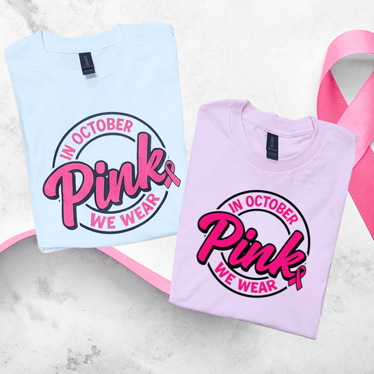 In October We Wear Pink Tee – Classic Awareness Circle - Kiki's Custom Inspirations T-Shirt