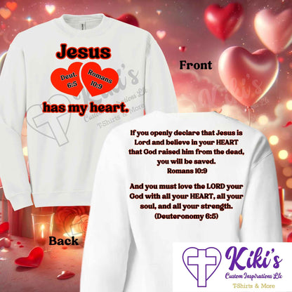 Jesus Has My Heart Valentine's Shirts - Kiki's Custom Inspirations T-Shirt, Long Sleeve, Sweatshirt
