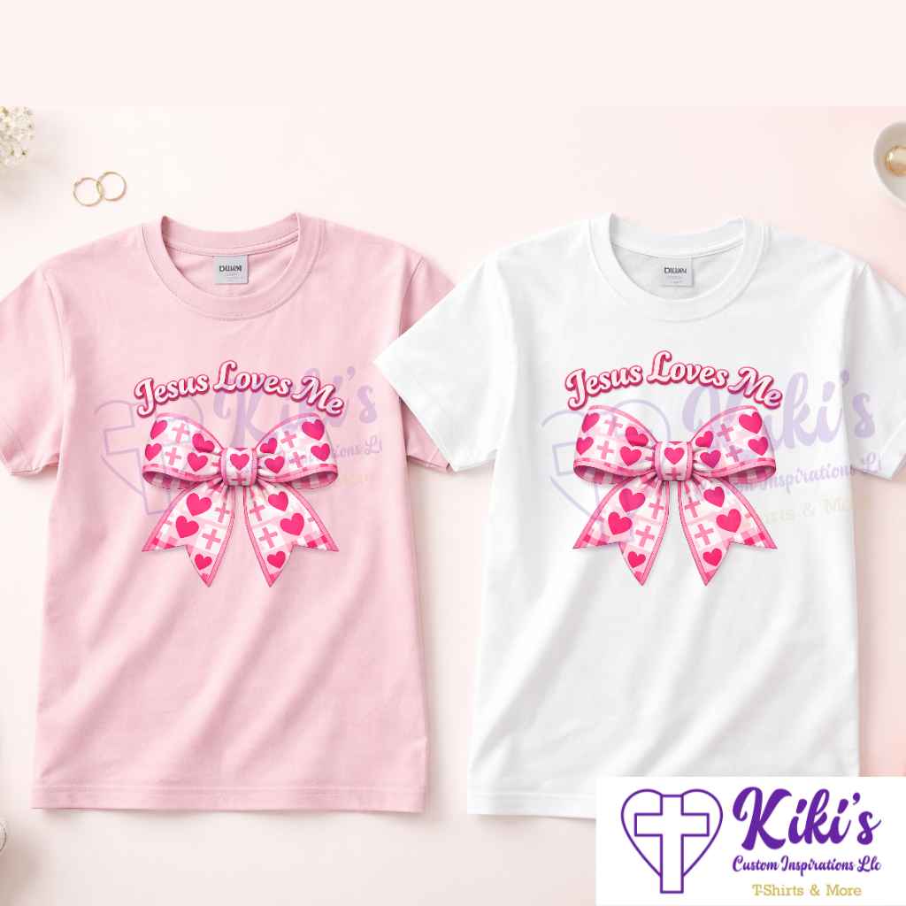 Jesus Loves Me Valentine's Bow Shirts (Long or short sleeve) - Kiki's Custom Inspirations T-Shirt, Long Sleeve