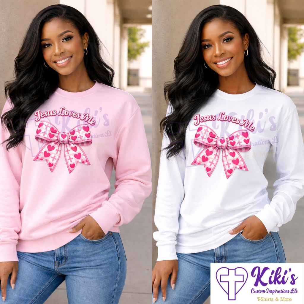 Jesus Loves Me Valentine's Bow Shirts (Long or short sleeve) - Kiki's Custom Inspirations T-Shirt, Long Sleeve