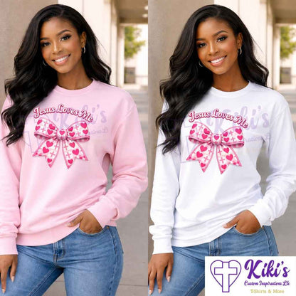 Jesus Loves Me Valentine's Bow Shirts (Long or short sleeve) - Kiki's Custom Inspirations T-Shirt, Long Sleeve