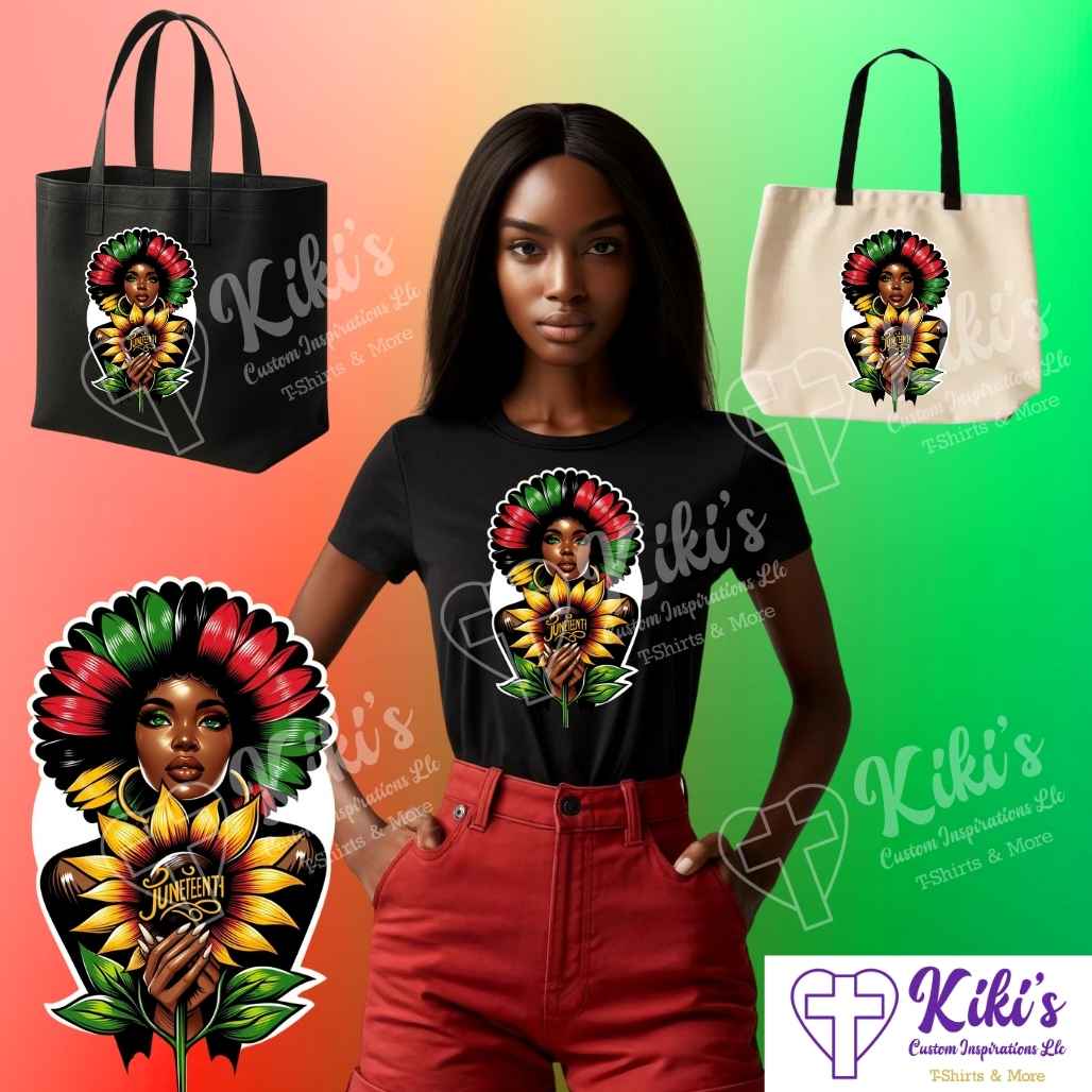 Juneteenth Empowerment Petals T-Shirt & Tote - Kiki's Custom Inspirations DTF T-Shirt, Tote bag
