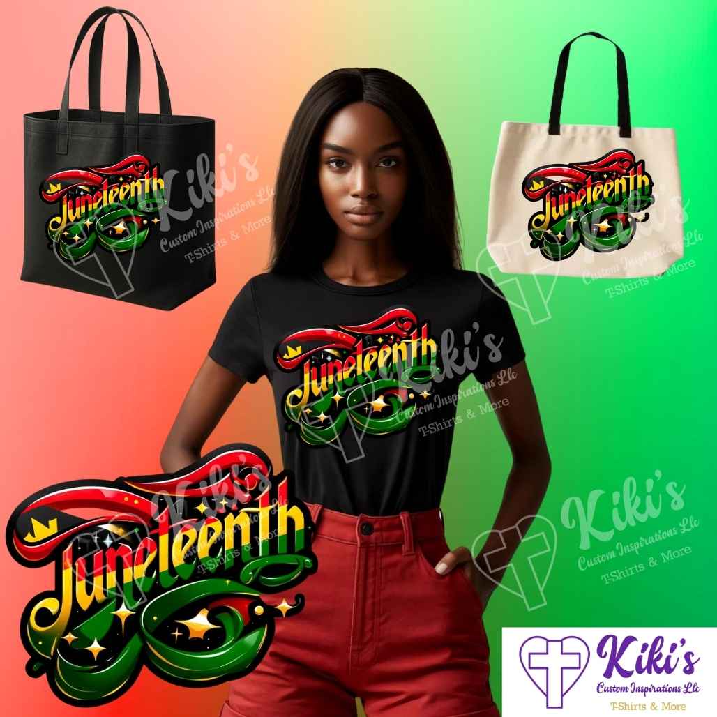 Juneteenth Freedom Waves T-Shirt & Tote - Kiki's Custom Inspirations DTF T-Shirt, Tote bag