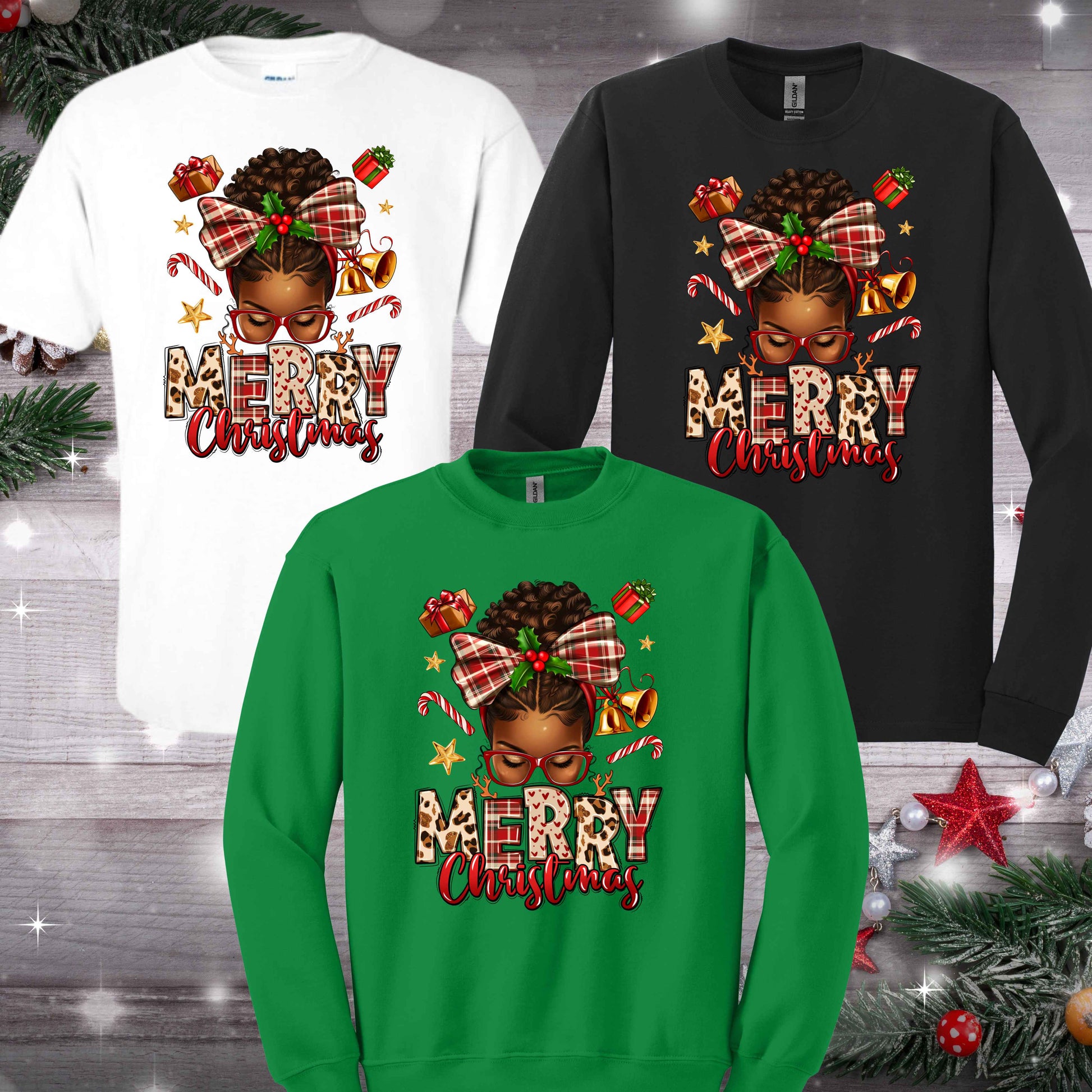 Merry Christmas Apparel (Melanin) - Kiki's Custom Inspirations T-Shirt, Long Sleeve, Sweatshirt