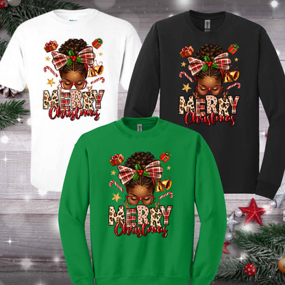 Merry Christmas Apparel (Melanin) - Kiki's Custom Inspirations T-Shirt, Long Sleeve, Sweatshirt