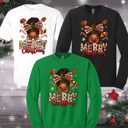 Merry Christmas Apparel (Melanin) - Kiki's Custom Inspirations T-Shirt, Long Sleeve, Sweatshirt