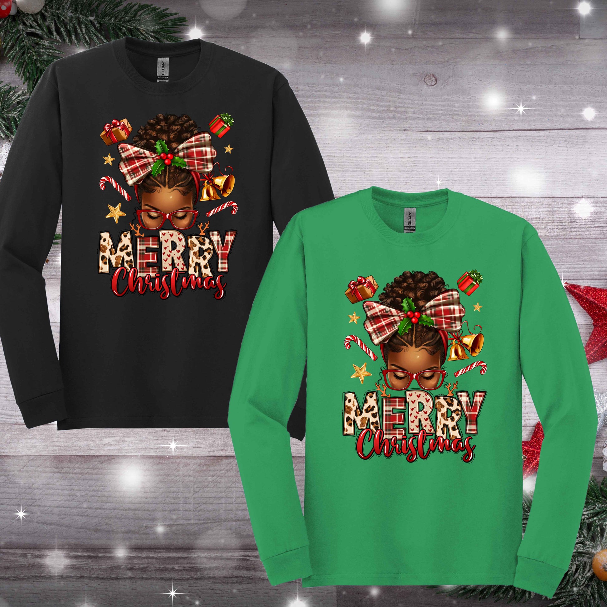 Merry Christmas Apparel (Melanin) - Kiki's Custom Inspirations T-Shirt, Long Sleeve, Sweatshirt