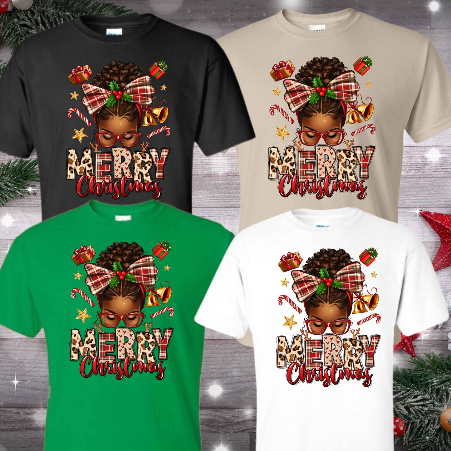 Merry Christmas Apparel (Melanin) - Kiki's Custom Inspirations T-Shirt, Long Sleeve, Sweatshirt