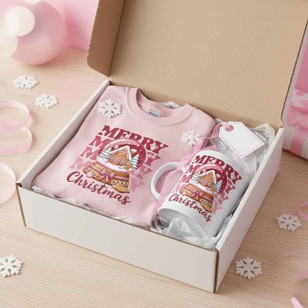 Merry Christmas Snow Globe Apparel & Mug Bundle - Kiki's Custom Inspirations T-Shirt, Long Sleeve, Sweatshirt, Mug