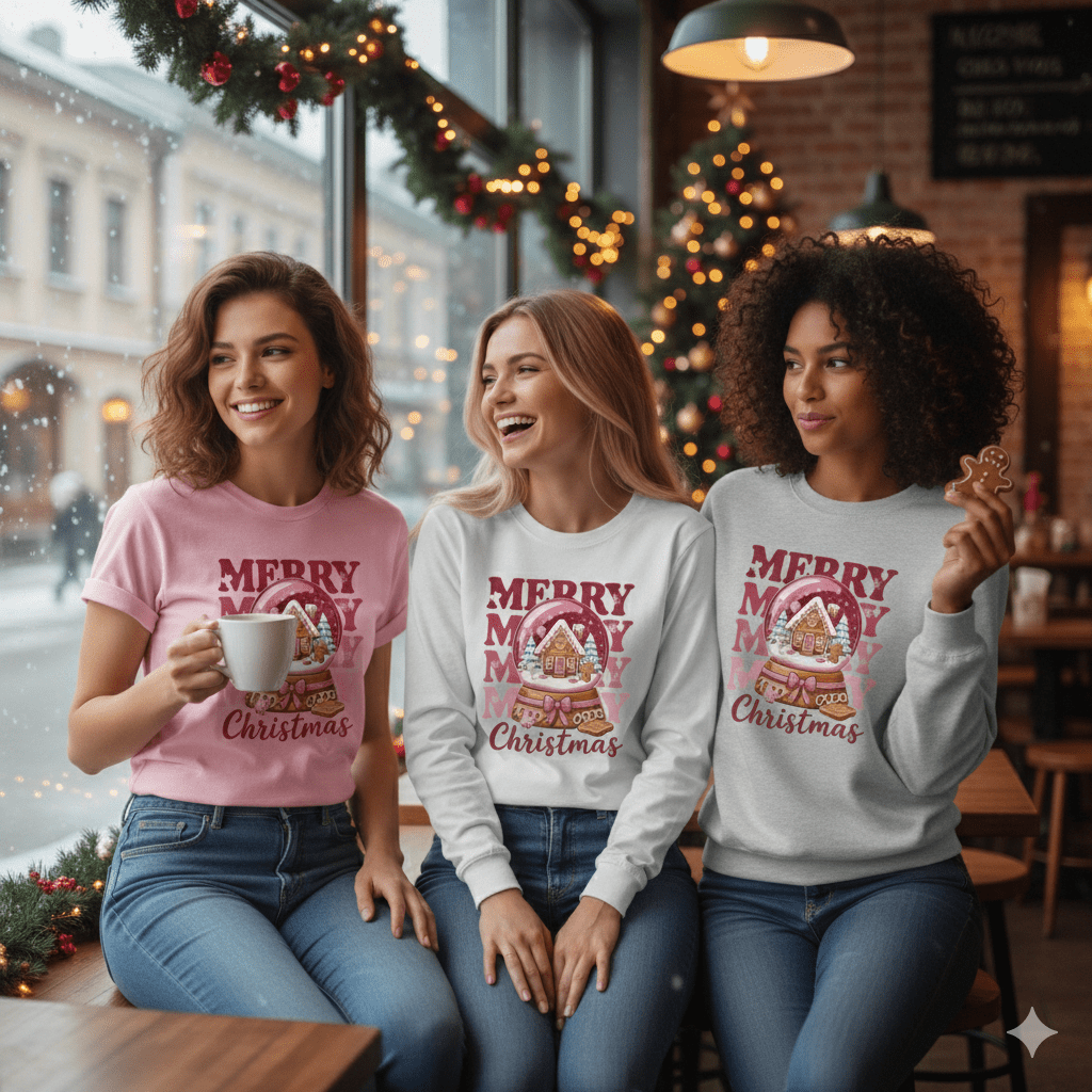 Merry Christmas Snow Globe Apparel & Mug Bundle - Kiki's Custom Inspirations T-Shirt, Long Sleeve, Sweatshirt, Mug
